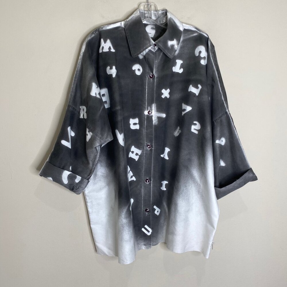 Skif Skifo International Button Up Shirt Spray Painted Numbers Letters OSFM